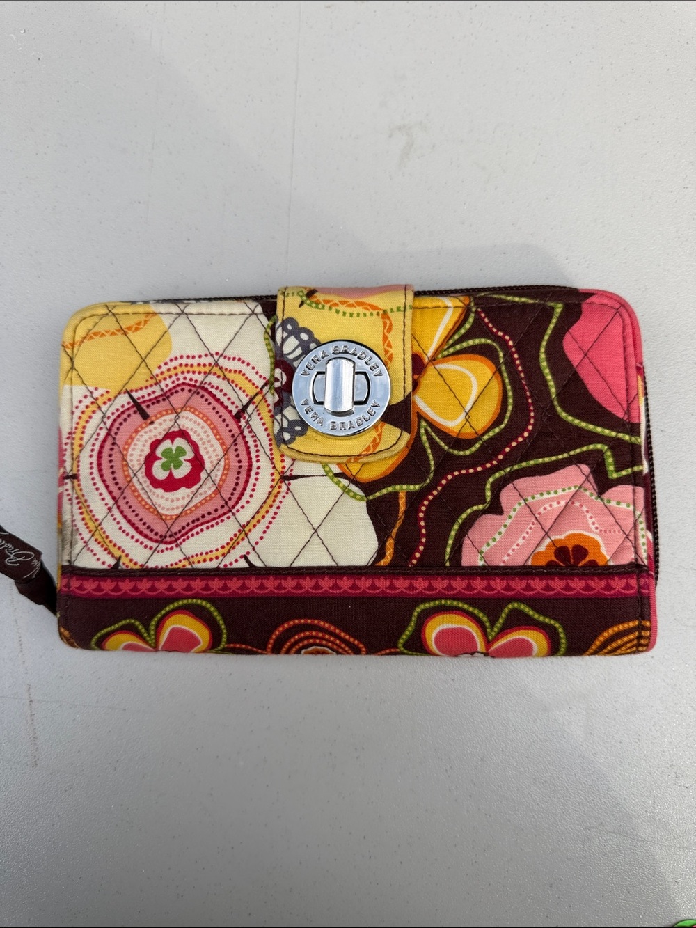 Vera Bradley Brown Multi-Color Quilted Floral Zip Wallet